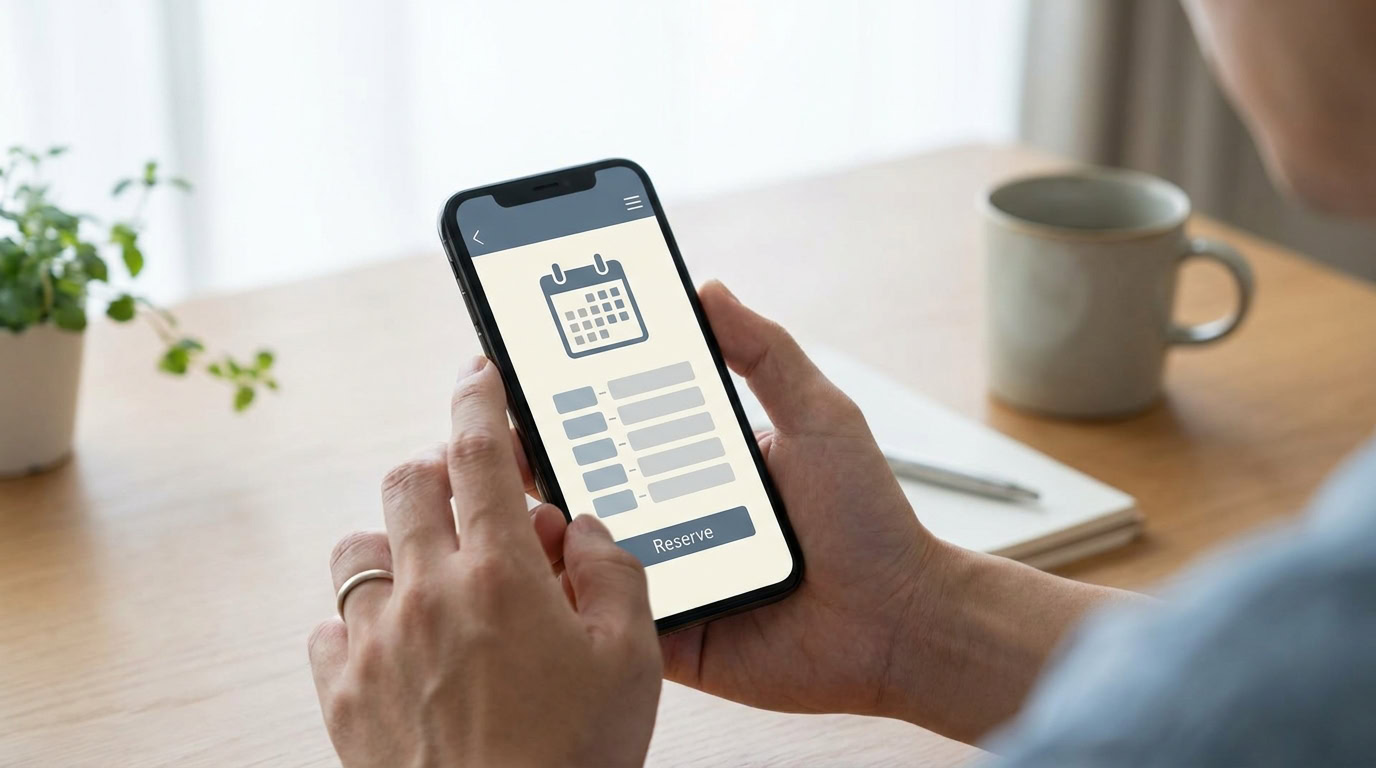 スマートフォンのWEB予約画面を操作する様子