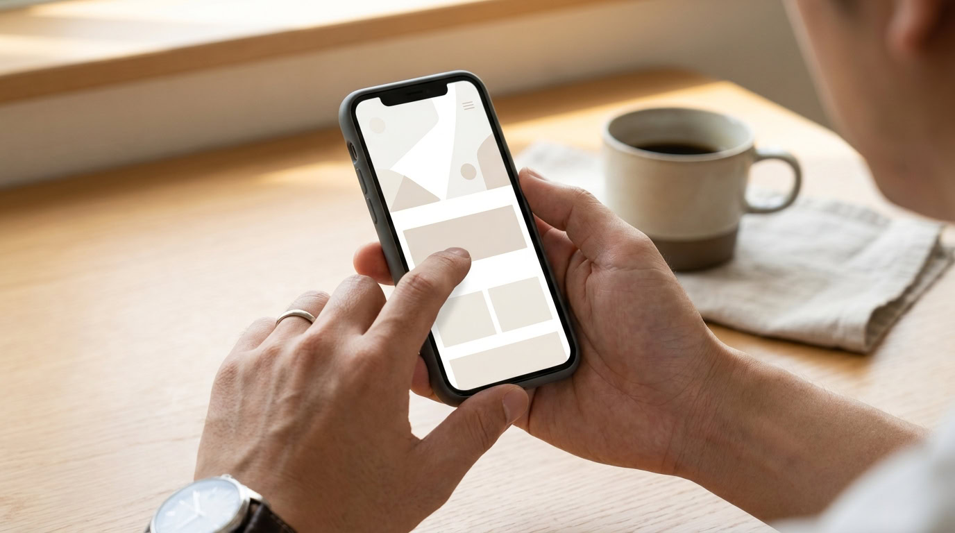 スマートフォンでホームページの表示を確認している様子