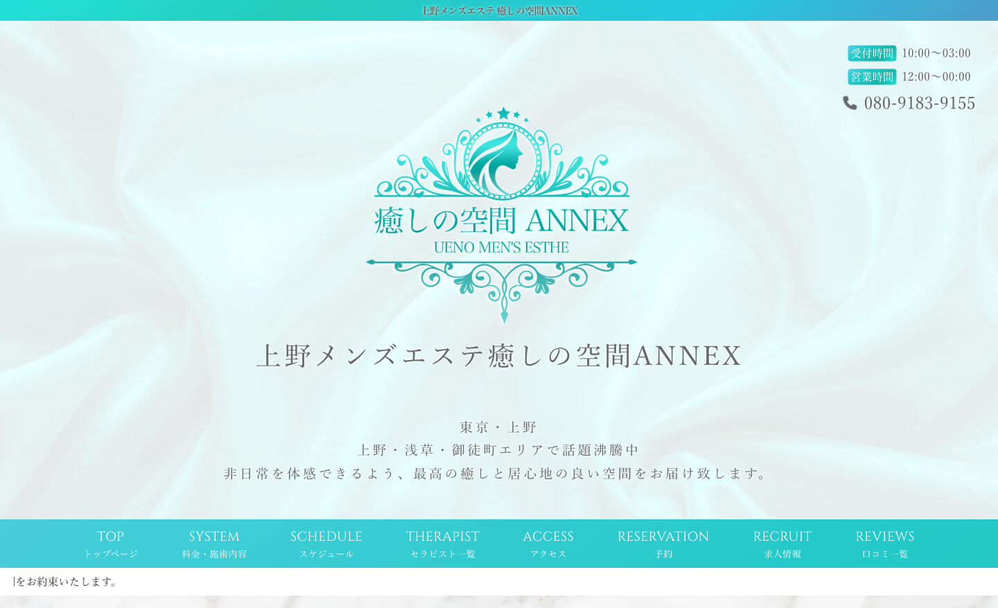 上野癒しの空間ANNEX トップページ（PC）
