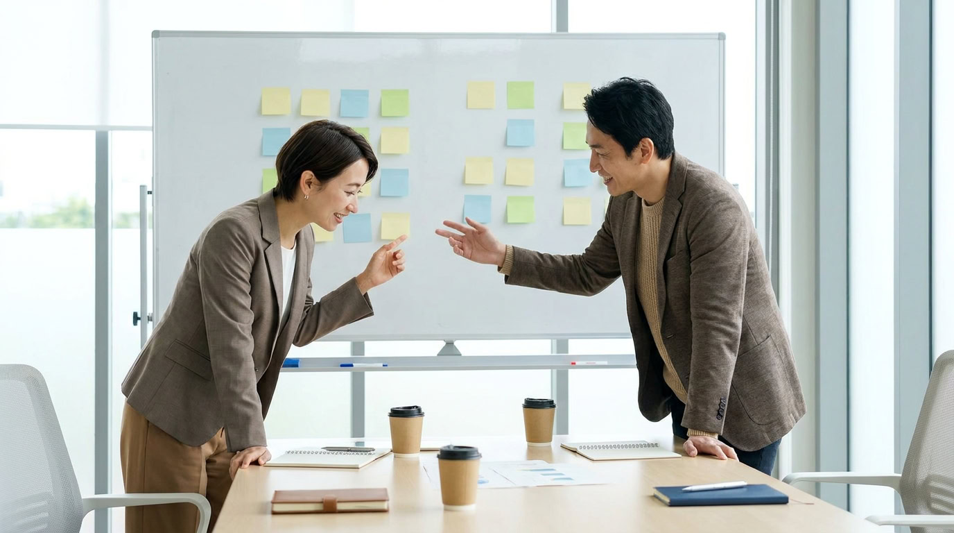 エリアキーワードの優先順位を整理する打ち合わせのイメージ