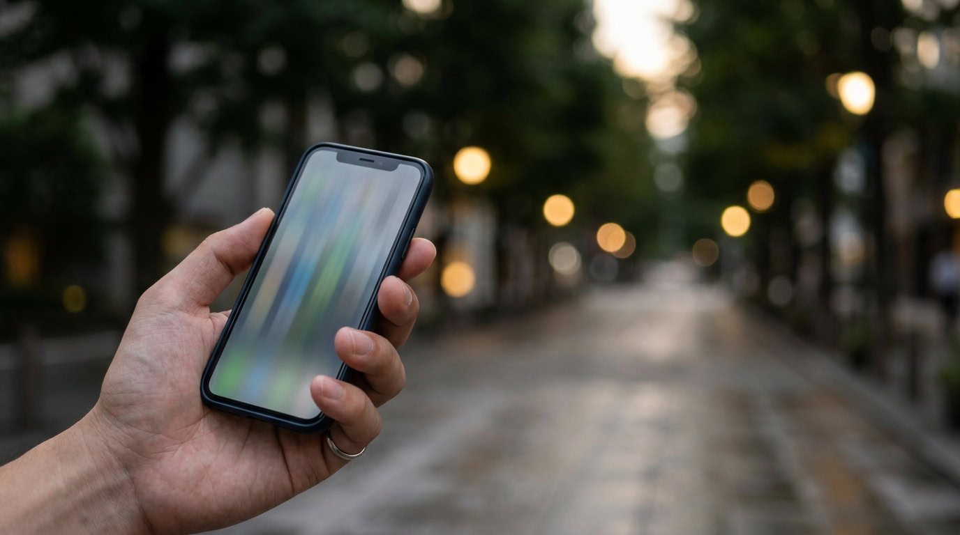 街中でスマートフォンからメンズエステを検索するイメージ